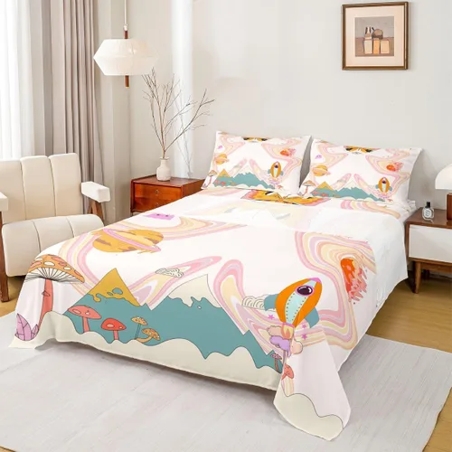Miniatura 7 de Erosebridal Groovy - Juego de sábanas para decoración de fiesta para niñas y mujeres, diseño de signo de paz, tamaño individual, sábanas de mariposa