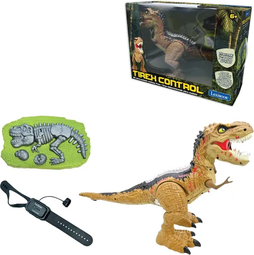 LEXiBOOK, Control de tiranosaurio RC, dinosaurio realista, movimientos articulados, rugidos, humo escupiendo, efectos de luz, recargables, controles