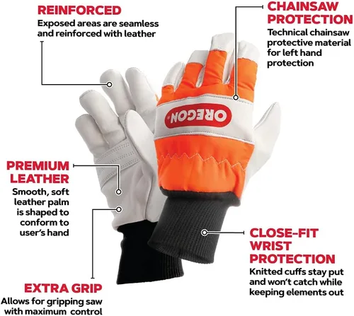 Miniatura 3 de Oregon - Guantes de protección para motosierra de mano izquierda en cuero – Talla mediana (talla 9) (91305M)