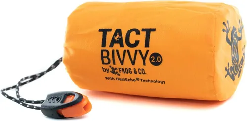 Survival Frog Tact Bivvy 2.0 - Saco de dormir de emergencia con bolsa de transporte, mosquetón, silbato de supervivencia, ParaTinder, compacto,