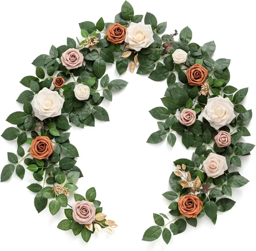 Miniatura 19 de Ling's Moment - Guirnalda de Flores Artificiales de 5 Pies de Borgoña, Guirnalda Floral de Rosa Marrón, Flores de Arco, Vid para Decoración de Fondo