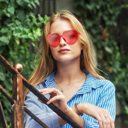 Miniatura 7 de Maxdot - Lentes de sol transparentes sin marco con forma de corazón para fiestas