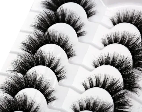 Miniatura 326 de Pooplunch - Pestañas postizas finas de visón sintético, estilo ojo de gato, naturales, cruzadas, tipo racimo, efecto 8D de volumen, tiras