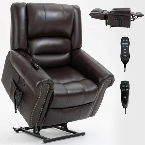 Miniatura 13 de Silla elevadora eléctrica de doble motor, silla reclinable plana con masaje y calor para personas mayores, control remoto, posición infinita, Negro