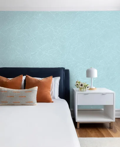 Miniatura 5 de GloryTik Papel tapiz de seda azul claro para despegar y pegar, papel de contacto blanco en relieve, autoadhesivo, extraíble, papel tapiz texturizado