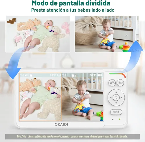 Miniatura 6 de OKAIDI Monitor de bebé con cámara y audio, pantalla IPS de 6 pulgadas con batería de 30 horas, rango de 1000 pies, visión nocturna, monitor de bebé
