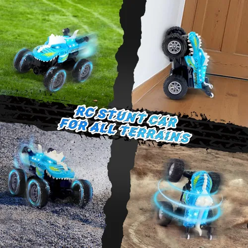 Miniatura 5 de JICUICUI Juguetes de camión monstruo de dinosaurio, camión monstruo de control remoto con luz, mini juguetes de dinosaurio para niños, camión RC
