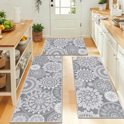 Miniatura 3 de Bsmathom Conjunto de Alfombras de Cocina Boho 3 Piezas, Alfombra de Cocina Antideslizante de Estilo Granja, Alfombras de Cocina Lavables