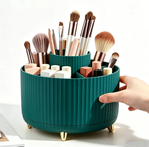 Miniatura 14 de Organizador de brochas de maquillaje giratorio de 360 grados, diseño desmontable, 5 ranuras, para cosméticos y lápices, organizador para escritorio
