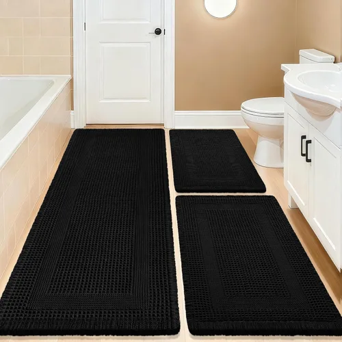 Miniatura 96 de Tapete de baño con diseño de gofre, moderno, bohemio, absorbente, antideslizante, ultrasuave, lavable a máquina, con letra de baño, dormitorio