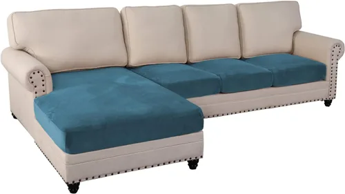 Miniatura 26 de Fundas de cojín de terciopelo elástico de 3 piezas para sofá en forma de L, funda de diván, protector de muebles para sofá seccional Negro