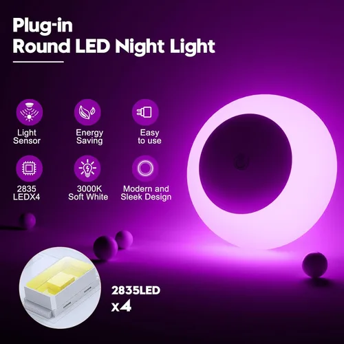 Miniatura 2 de fesnne Luz Nocturna, Luces Nocturnas Enchufables en la Pared, Sensor de Atardecer a Amanecer, Luz Nocturna LED Rosa 0.5W, Juego de 2 Luces Nocturnas