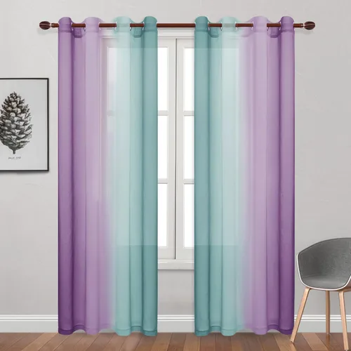 Miniatura 73 de DWCN Cortinas Transparentes de Lino Sintético Negro Degradado Ombré - Cortinas Semi Transparentes de Gasa con Ojales en la Parte Superior