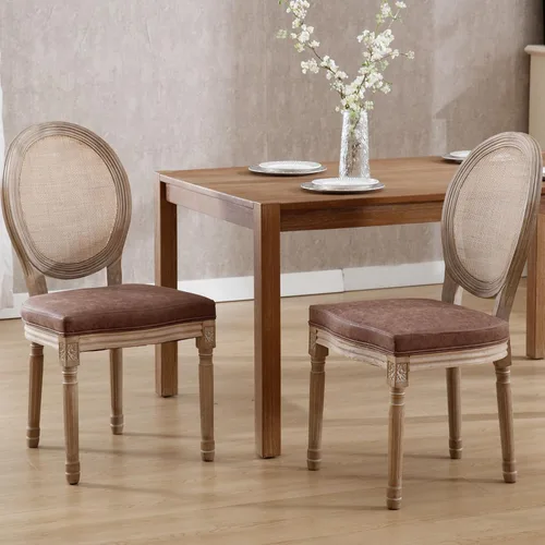 Miniatura 26 de Kmax Sillas de comedor estilo granja, patas de madera marrón, elegantes sillas de cocina copetudas, sillas de dormitorio francesas desgastadas