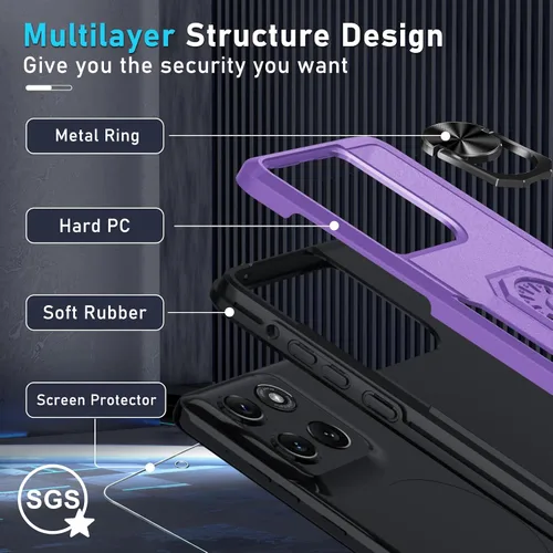 Miniatura 3 de Funda diseñada para Motorola Moto G Stylus 5G 2025/2026, color lavanda Tempered Glass Screen Protector,Built in Ring Holder Kickstand,Heavy Duty