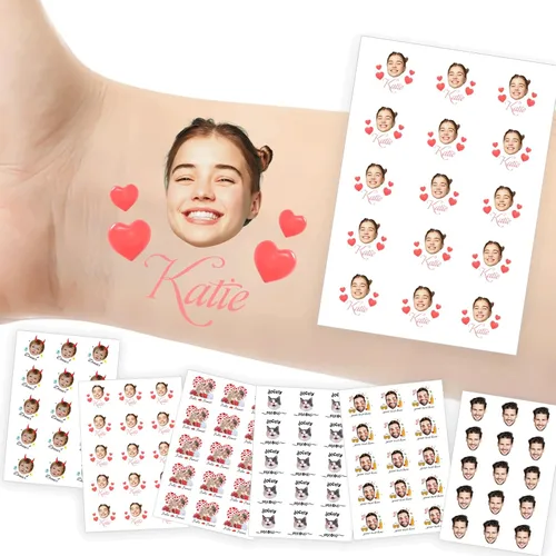 Miniatura 24 de Tatuajes temporales personalizados con foto y nombre, logotipo personalizado para adultos, niños, mujeres, hombres, regalo de boda, cumpleaños
