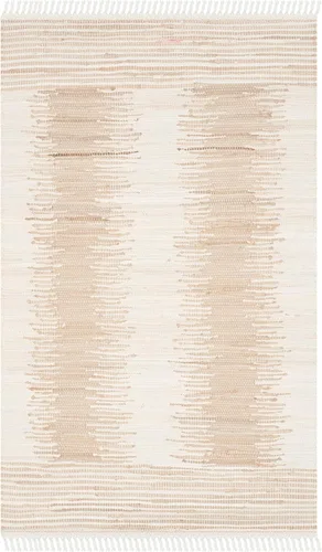 SAFAVIEH Colección Montauk - Alfombra decorativa, 2 pies 3 pulgadas x 5 pies, color beige con flecos de algodón hecho a mano, ideal para zonas de