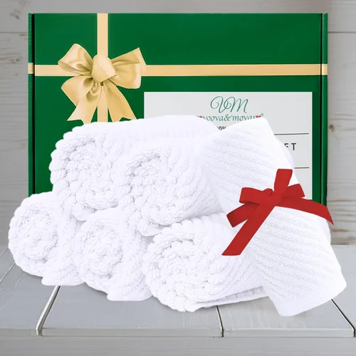 Miniatura 203 de VOOVA & MOVAS Toallas de mano blancas - 100% algodón Ligeras Gruesas Secado rápido Suaves Absorbentes, paquete de 4 piezas grandes de 18