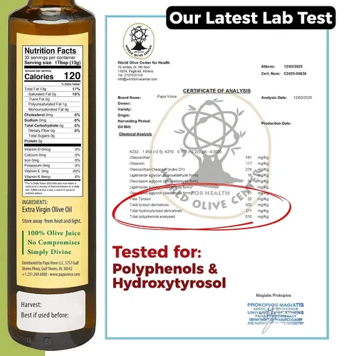 Miniatura 2 de Papa Vince Aceite de oliva hidroxitirosol virgen extra - hidroxitirosol probado en laboratorio, rico en polifenoles, primer prensado en frío