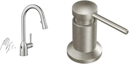 Miniatura 11 de Moen Adler Spot Resist - Grifo de fregadero de cocina de una manija de arco alto de acero inoxidable con rociador desplegable Power Clean, 87233SRS