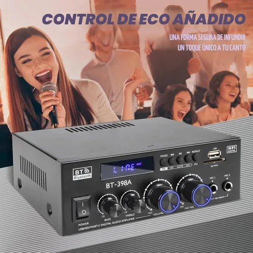 Miniatura 5 de Joengoep BT-398A Amplificador de Audio Estéreo, Receptor para Altavoces Max 900W, Receptor Estéreo de 2.0 Canales con Radio FM, Entradas USB/SD/AUX