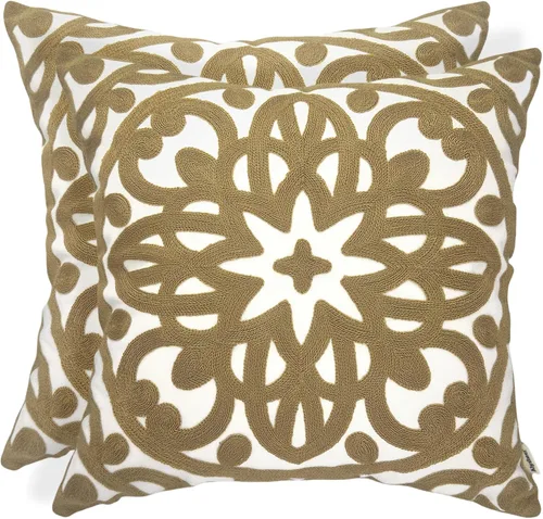 Miniatura 26 de Alysheer - Funda de almohada lumbar decorativa bordada 12" x 20", patrón de bordado clásico Boho Mandala, funda de cojín rectangular de algodón