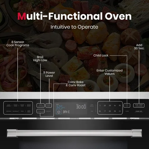 Miniatura 5 de Gasland Horno microondas integrado de 24 pulgadas, combinación de microondas y horno de convección, 1000 W, 11 niveles, sensor de cocina, control