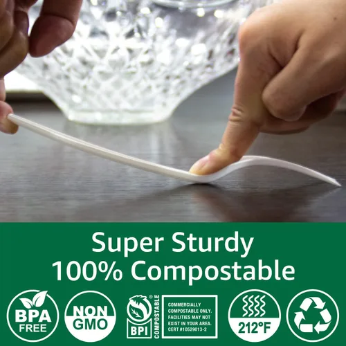 Miniatura 5 de Cuchillos 100% compostables, sin plástico, tenedores, cucharas, utensilios, los cubiertos pesados y resistentes son productos ecológicos