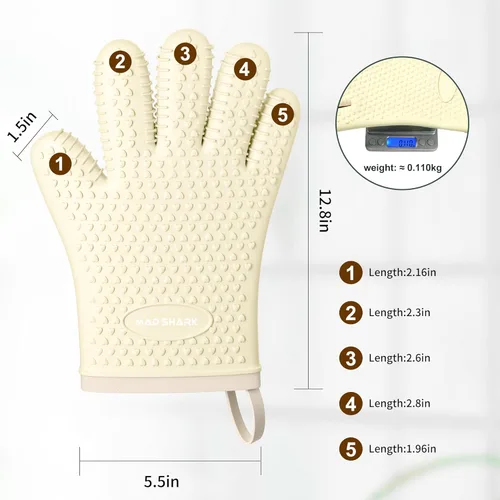 Miniatura 6 de MAD SHARK Guantes de Horno de Silicona Resistentes al Calor 450 Grados, Impermeables y Antideslizantes con Dedos, Guantes de Horno de Silicona