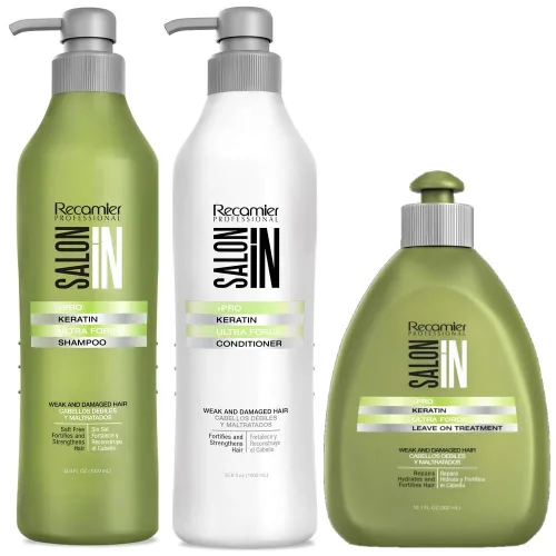 Salon In by Recamier | Juego de queratina Ultra Force - Champú de queratina, acondicionador para el cabello y tratamiento sin enjuague (10.1 fl oz /