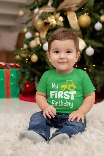 Miniatura 2 de Traje para niño de primer cumpleaños con camisa de mi primer tractor para construcción de un año