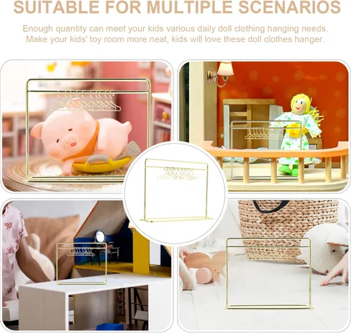 Miniatura 9 de Toddmomy Perchero miniatura para casa de muñecas con 10 mini perchas de ropa de muñecas de metal, soporte de exhibición de ropa de muñecas de 5.90 x
