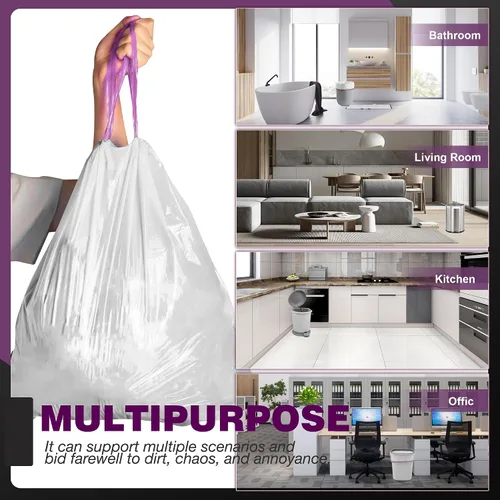 Miniatura 6 de JOYEUX Bolsas de basura pequeñas de 4 galones – 90 bolsas de basura pequeñas con cordón, mini forros de basura blancos para baño, dormitorio