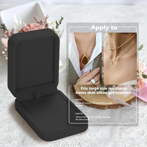 Miniatura 4 de HESSION Juego de 2 joyas de terciopelo colgante collar caja de regalo de compromiso boda caso (negro)