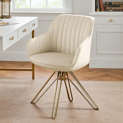 Volans Silla giratoria decorativa, sillas de comedor modernas de mediados de siglo con patas huecas de metal negro, silla de escritorio de oficina