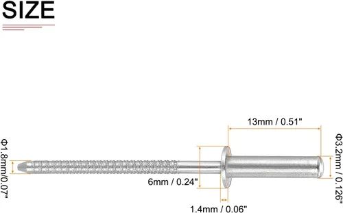 Miniatura 2 de DTGN Remaches ciegos de 0.126 in x 0.512 in (DxL) - Paquete de 100 - Bueno para unión de maquinaria - Remache de extremo cerrado de cúpula de acero