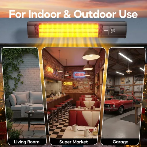 Miniatura 9 de Calentador de patio montado en pared para exterior, calentador de espacio para garaje, patio trasero, habitación interior, 1500W. Calentador
