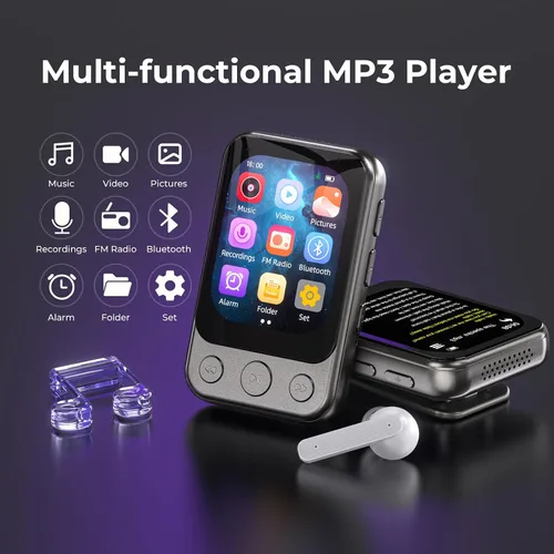 Miniatura 8 de Reproductor MP3 de 64 GB con clip y Bluetooth 5.3, altavoz incorporado, pantalla táctil HD de 2", radio FM, grabadora de voz, reproductor de música