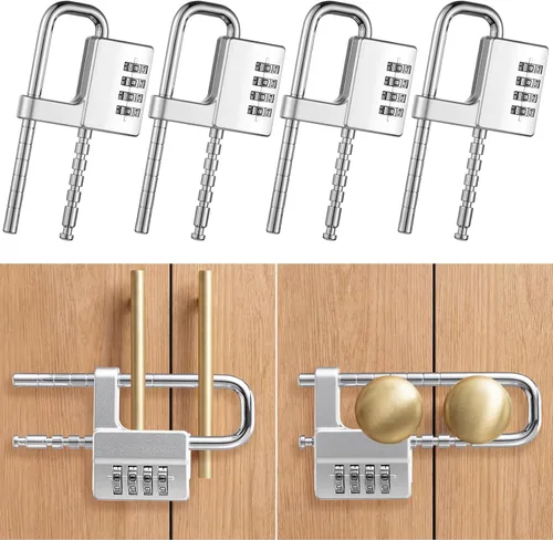 Miniatura 8 de Gisafai 2 unidades de cerradura de gabinete de combinación de 4 dígitos en forma de U con código de gimnasio de 2.51 x 4.6 pulgadas, candado