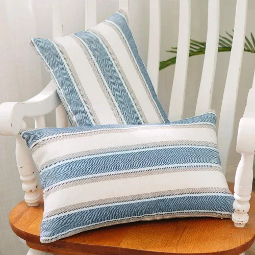 Miniatura 26 de Funda de cojín a rayas de lino suave tipo lino cuadrado decorativo con cremallera oculta para sofá, cama, sofá cama, sala de estar, 35,6 x 35,6 cm
