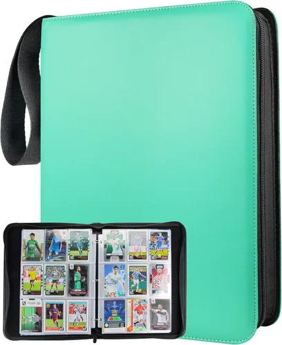 Carpeta de 900 tarjetas en color azul teja con 9 bolsillos, material de PU duradero e impermeable, libre de ácidos, adecuada para todas las tamaños