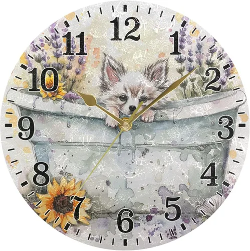 Miniatura 46 de JUNZAN Reloj de bañera con vino romántico espumoso y velas, reloj de pared silencioso de 10 pulgadas, pequeño reloj redondo, decoración de cocina