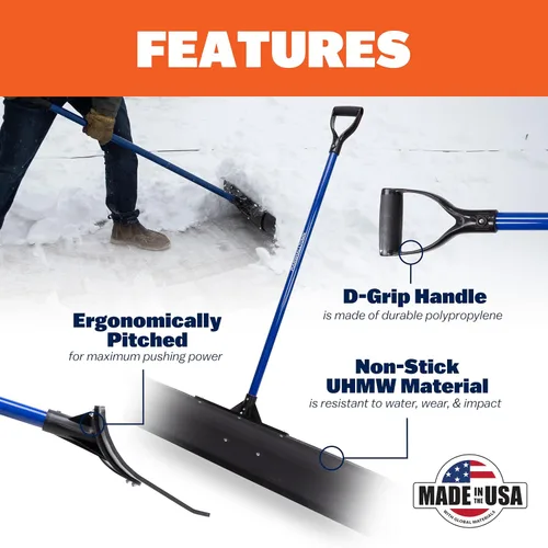 Miniatura 2 de Marshalltown Polar Pusher Pala Empujadora de Nieve de 24 Pulgadas, Hoja Ligera Antiadherente UHMW Hace que Empujar Nieve Sea Fácil, Fabricado