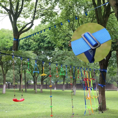 Miniatura 5 de Rainbow Craft Correas de hebilla Ninja Slackline – 8 trabillas extraíbles para colgar para entrenamiento de carrera de obstáculos ninja, accesorios
