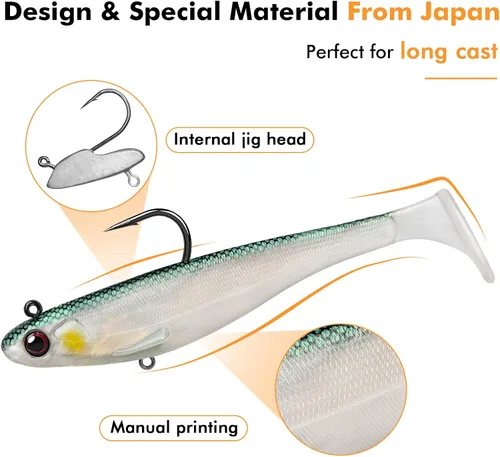 Miniatura 4 de TRUSCEND Shadtale Easy Catch Soft Fishing Lures with BKK Hooks - Trembly Sinking and Vibrating Swim for More Bites, Pre-Rigged Swimbaits for Bass