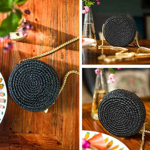 Miniatura 6 de Hilado de ganchillo negro para sombrero de sol de verano, bolsa de playa, hilo de paja de ganchillo hilo de rafia hecho a mano, 656.2 ft/218 yardas