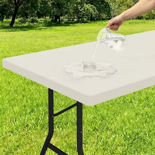 Miniatura 13 de Smiry - Mantel rectangular de vinilo con respaldo de franela elástica ajustada para mesas plegables de 2 pies, manteles impermeables y lavables