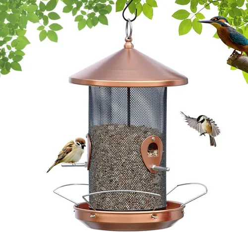 Comederos grandes para pájaros para exterior: metal de 12.6 pulgadas para colgar al aire libre con cobre para decoración exterior de jardín Patio