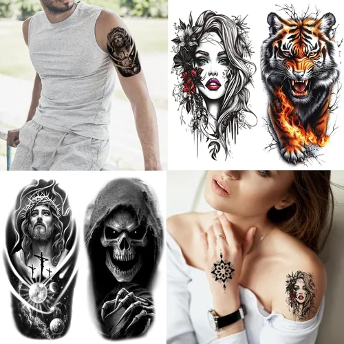 Miniatura 2 de Hotoyannia 102 hojas de tatuajes temporales pequeños de Halloween, tatuajes falsos que se ven reales y duran mucho, incluyen tatuajes de lobo