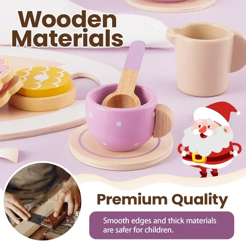 Miniatura 2 de BUYGER Juego de fiesta de té de madera para niñas pequeñas, juego de simulación de cocina para niños pequeños, accesorios de cocina de princesa